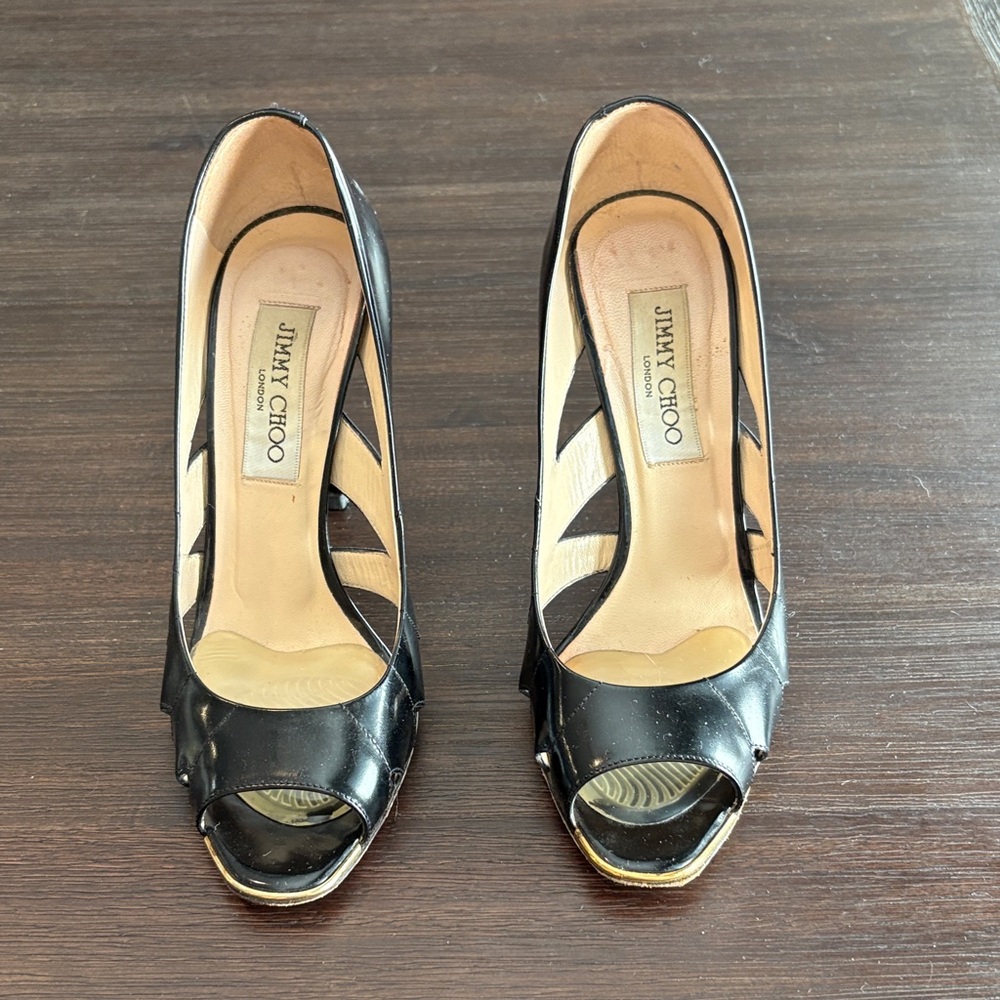 Jimmy Choo Black Peep-Toe Heels